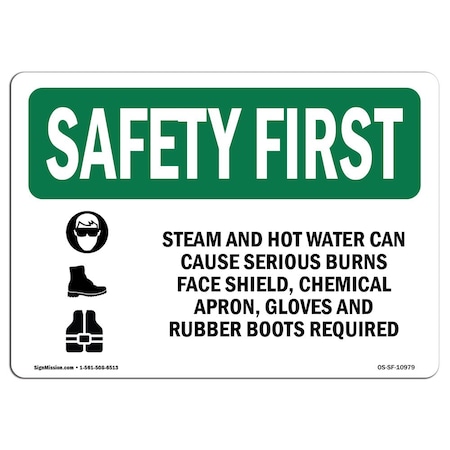 Signmission OSHA, Steam And Hot Water Can Cause W/ Symbol, 10in X 7in Rigid Plastic, OS-SF-P-710-L-10979 OS-SF-P-710-L-10979